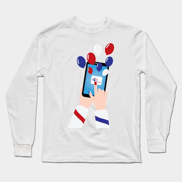 4th of july smartphone and balloons Long Sleeve T-Shirt by sigdesign